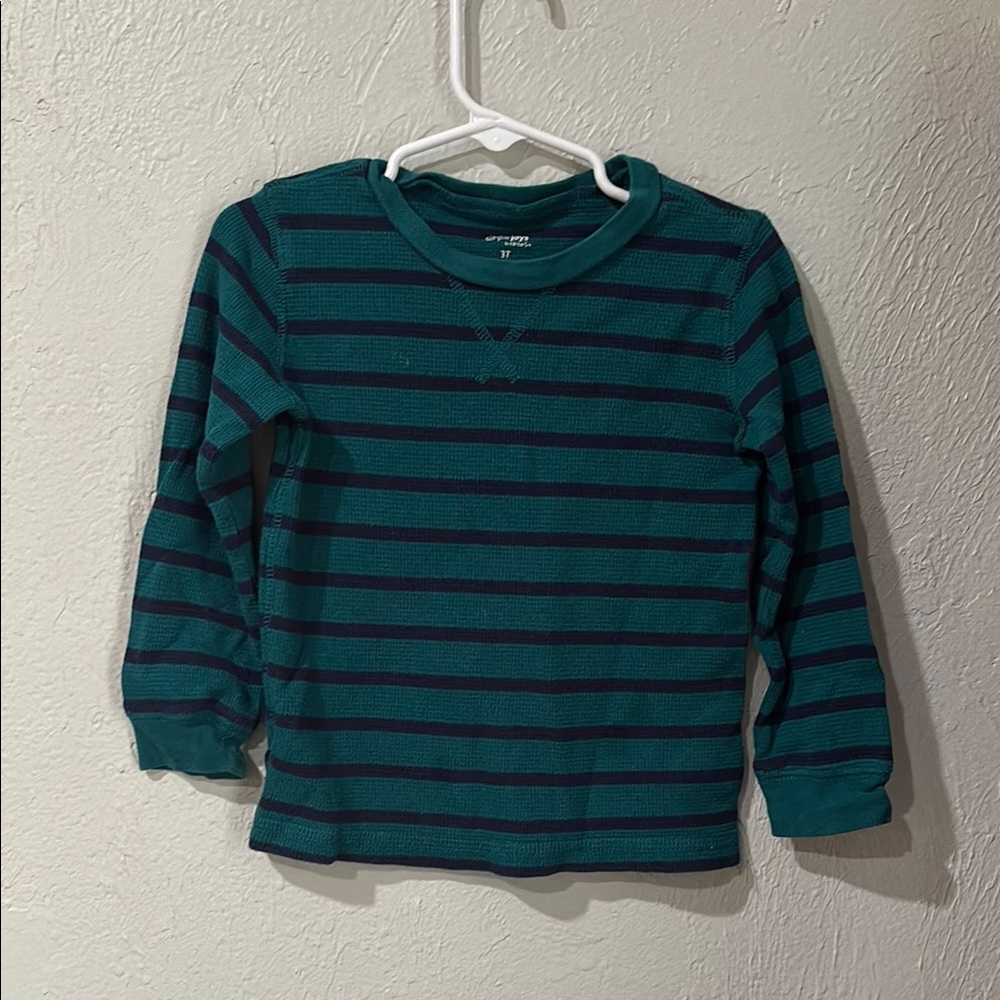 Carter's Green and Navy Striped Long Sleeve Tee